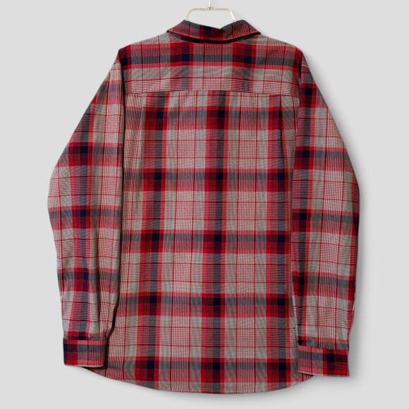 Columbia Men's Plaid Flannel Omni-Shade Zip Pocket Fishing Shirt Red Gray Sz Lrg - Picture 2 of 6